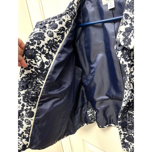 VTG Talbots Blazer, Navy White Lined Cotton, Peter Pan Collar, Women's Size 12 - Picture 3 of 7